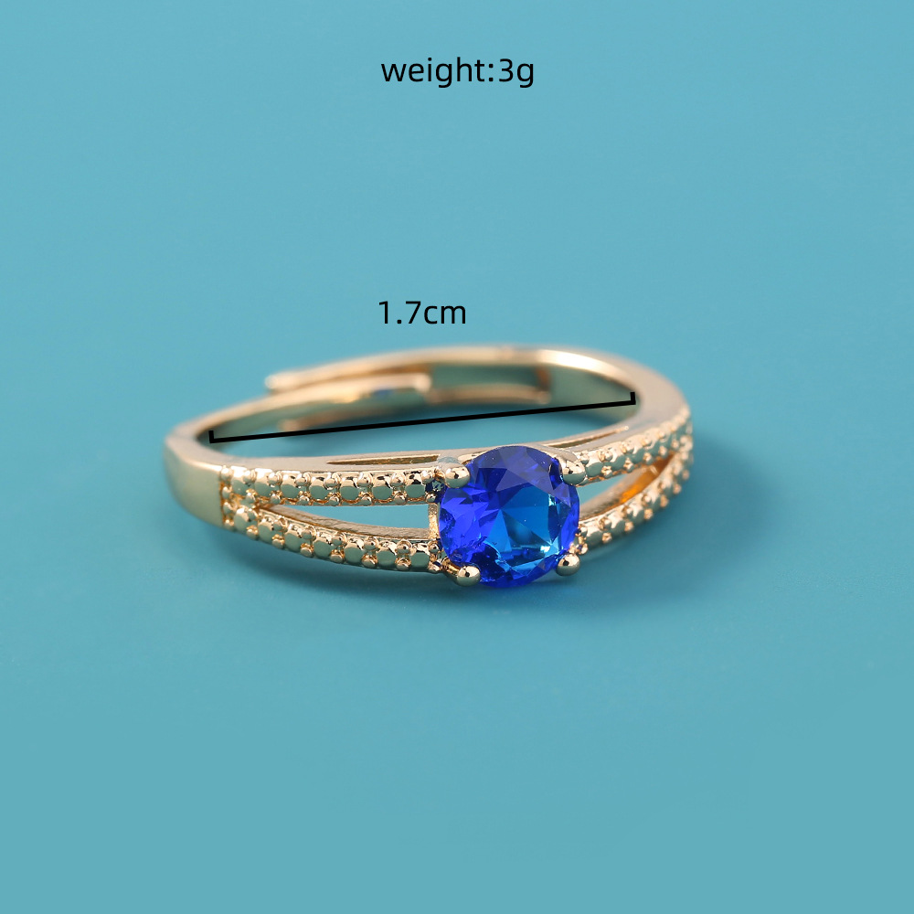 European And American Cross-border New Simple Gem Blue Zircon Ring Opening Adjustable Ring display picture 7