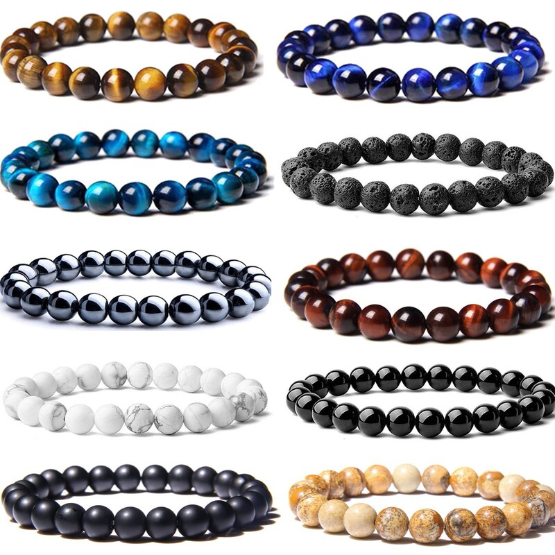Source factory 8mm natural gem bracelet tiger eye white turquoise and other kinds of natural stone bracelet in stock wholesale