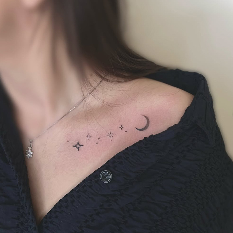 Cross-Border Popular Herbal Semi-Permanent Tattoo Stickers with an Instagram-Style High-End Feel, Featuring Simple Moon and Star Designs for the Collarbone, Popular in Europe and America Cross-Border Popular Herbal Semi-Permanent Tattoo Stickers with an Instagram-Style High-End Feel, Featuring Simple Moon and Star Designs for the Collarbone, Popular in Europe and America