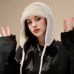 秋冬季新款飞行帽女纯色保暖护耳针织帽绑带韩版百搭加厚毛线帽子