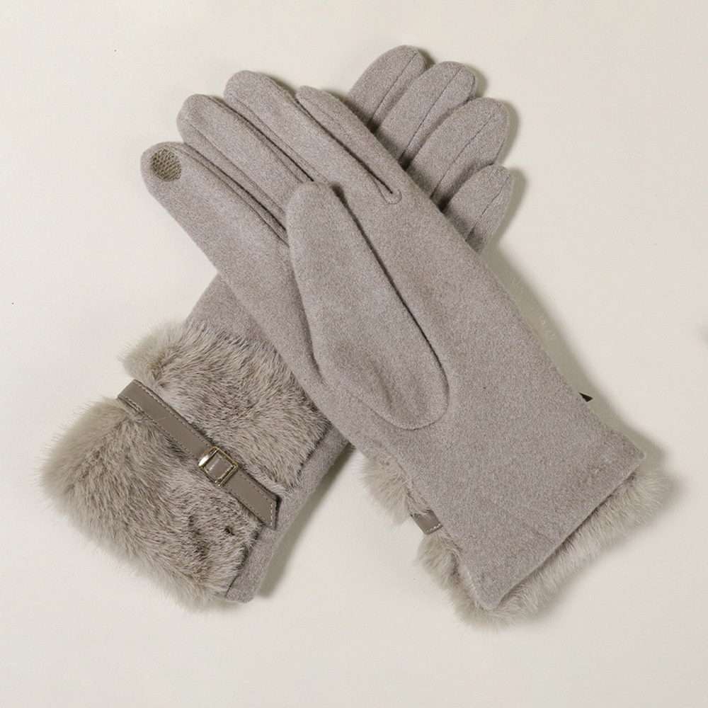 Nuevos guantes de muñeca de cachemira de ajuste de engrosamiento de hebilla metálica de invierno y otoño de color sólido guantes de peluche calientes