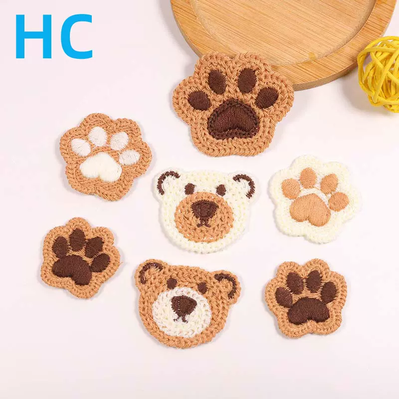 跨境专供挎包手机壳围巾装饰刺绣补丁贴 可爱风卡通熊掌刺绣布贴