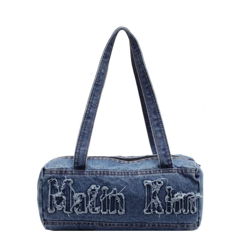 Плечевая сумка из денима, 34×15×13 см, подушка‑формат, лёгкая 0,29 кг