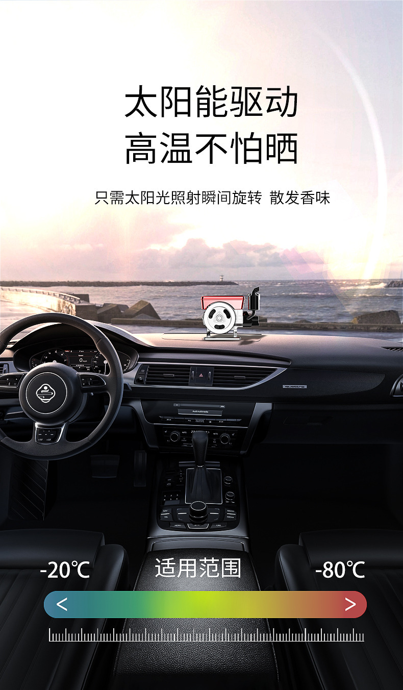 New Cross-Border Fortune-Enhancing Car Fragrance Diffuser with Long-Lasting Scent, Solar-Powered Automatic Rotating Car Perfume Decoration Ornament
