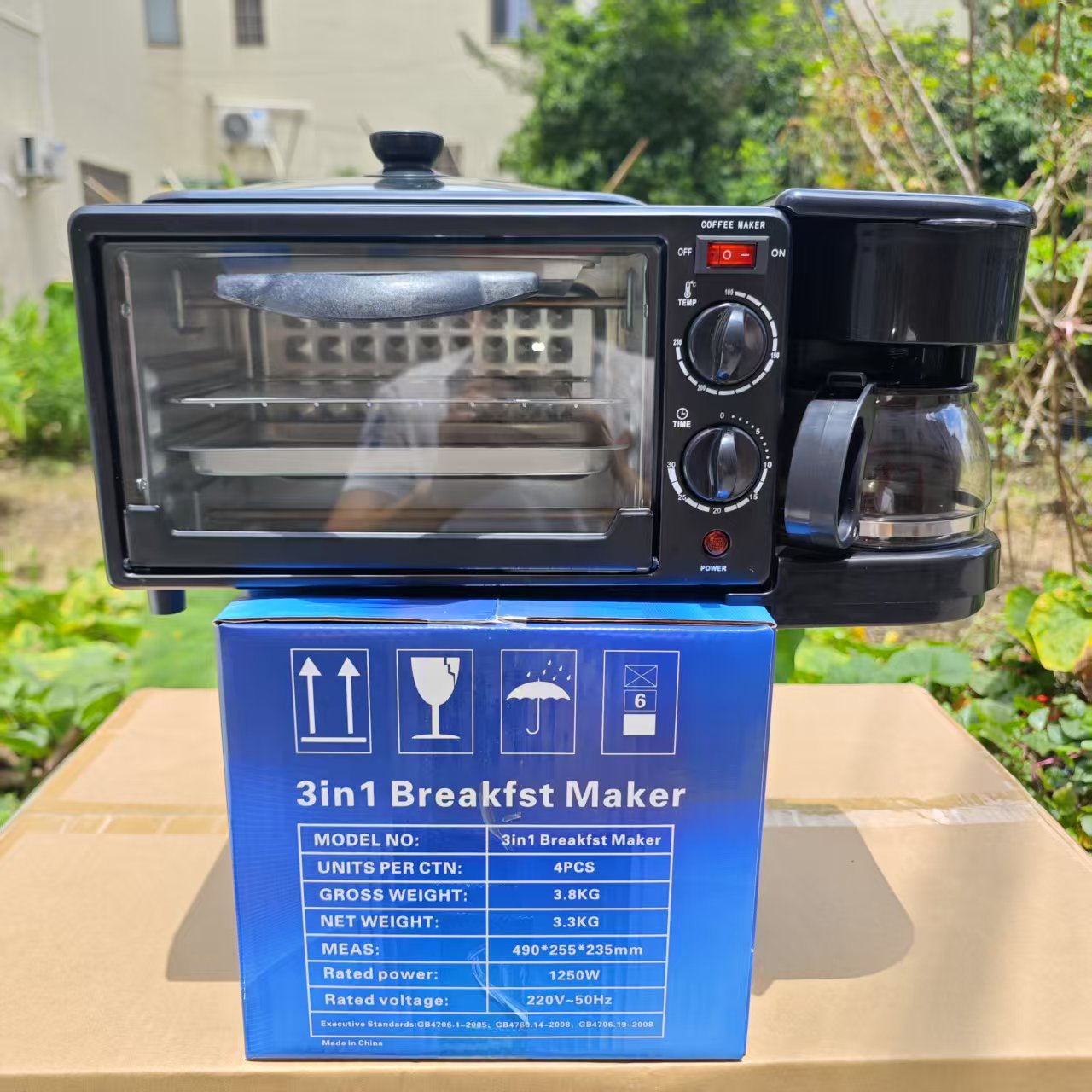 Cross-Border Export Multifunctional Household Three-In-One Breakfast Machine Coffee Machine Bread Machine Intelligent Timed Baking Electric Oven