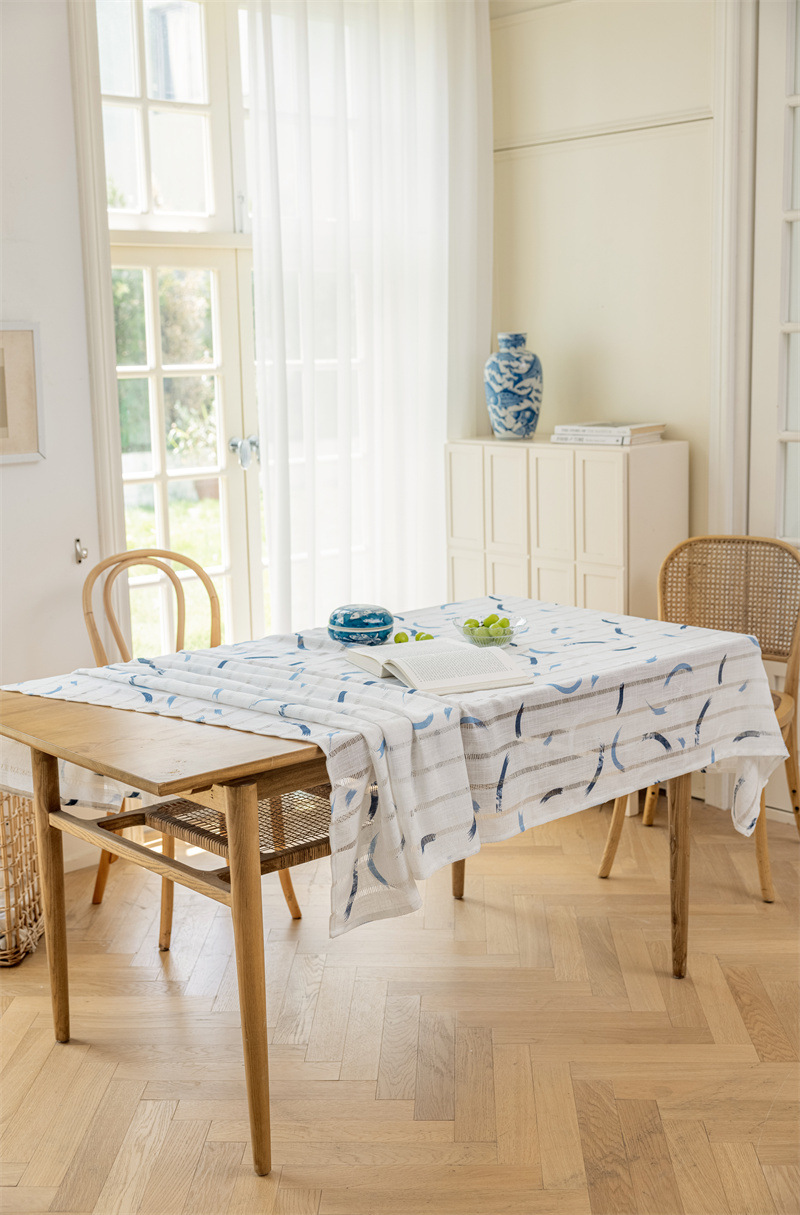 INS Rechteckige Tischdecke aus Vollpolyester, Jacquard-Druck, hohl, geometrisch gestreift, mit Quasten, für Couchtisch und Esstisch_voghion.com