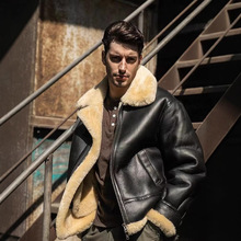 飞行夹克原生态皮毛一体外套男真皮衣加厚皮草外套潮牌多口袋复古