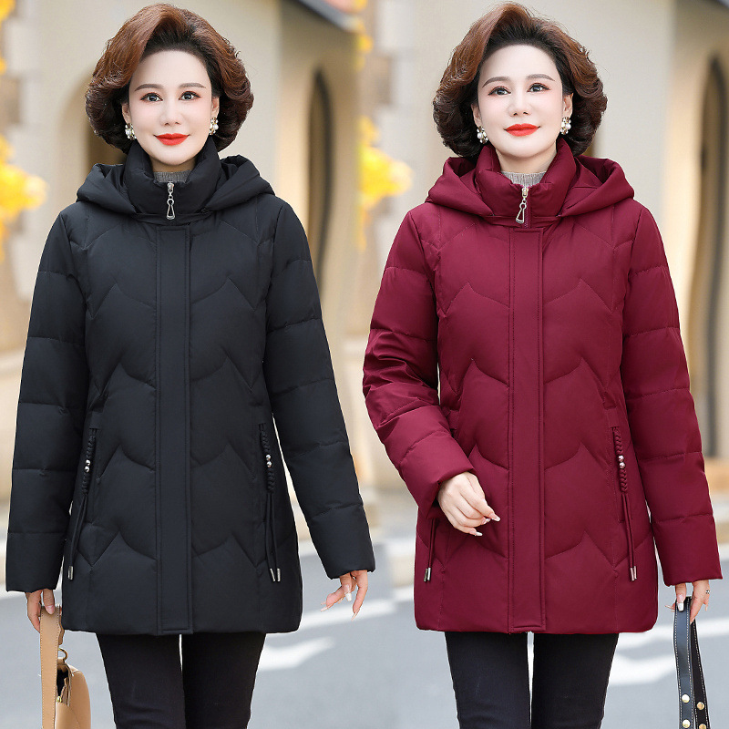 专柜防寒羽绒服女中长款2025冬季气质加厚保暖白鸭绒中年妈妈外套