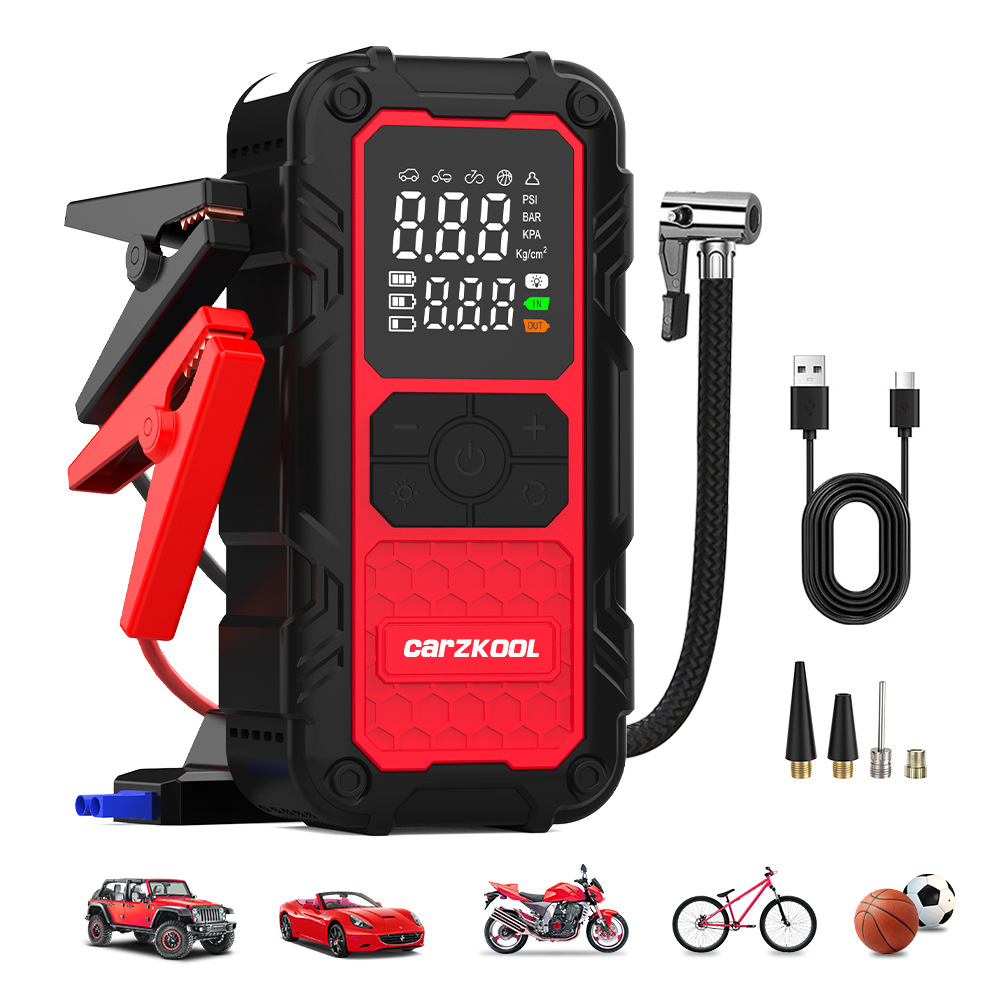 Car Starting Emergency Power Supply, Car Air Pump, Integrated Motorcycle Battery Emergency Ignition Starter with Power Bank