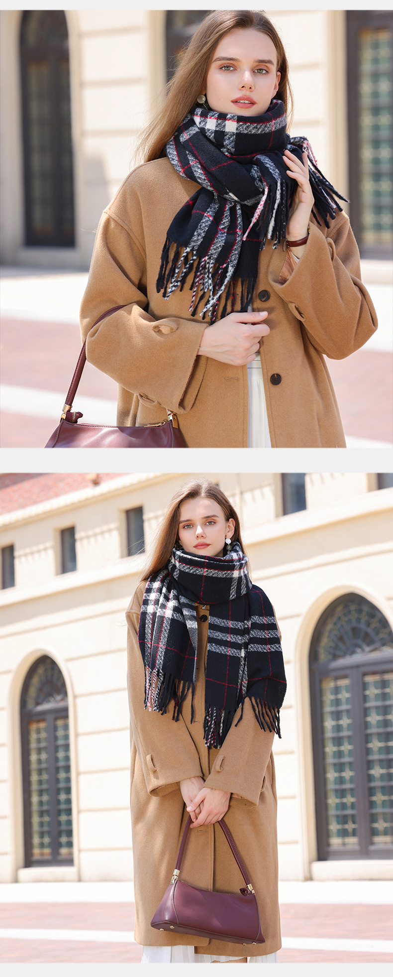Écharpe pour femme 2024 Nouvelle écharpe tricotée chaude haut de gamme polyvalente double face automne/hiver pour étudiantes_voghion.com