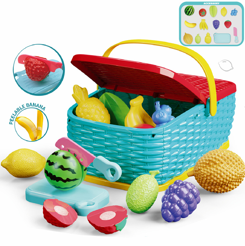 Simulación transfronteriza para niños Juguetes de juego para el hogar Camping para bebés Picnic Fruta Burger Pizza Cesta de mano Juego de almacenamiento