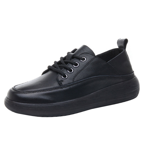 Beef tendon sole genuine leather spring new mother's shoes women's lace-up shoes soft and versatile black work shoes pure leather women's shoes
