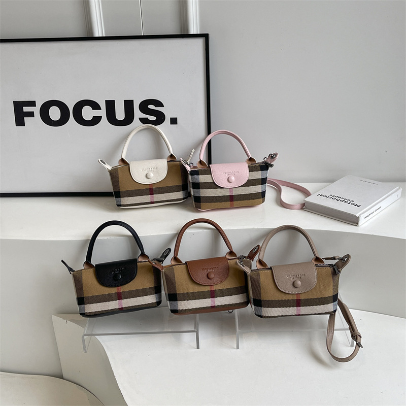 Fashion Women's Bag 2025 Summer New Plaid Satchel Shoulder Simple Korean Style Mini High-End Crossbody Dumpling Bag