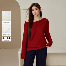 【时髦纸片人一字领修身打底针织衫】纤莉秀大码女装胖mm冬装新款