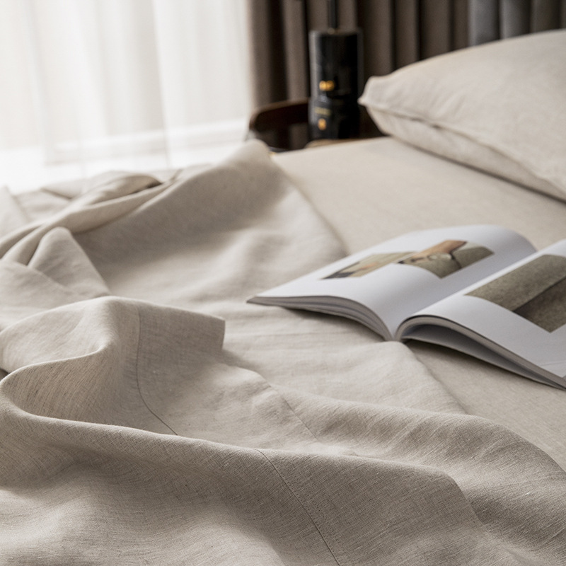 Sábana de lino puro lavado de una sola pieza para comercio exterior, sábana de lino de lujo de color liso y tejido liso para venta directa.