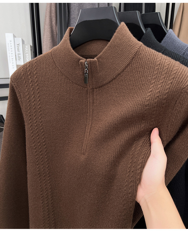 Jacquard de otoño y invierno para hombre nuevo color sólido medio cremallera suéter de vestir suéter de hombre