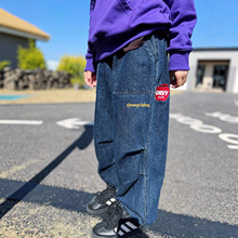 2025GH儿童日系秋冬新款男女童抓绒膝盖褶皱刺绣牛仔束脚裤