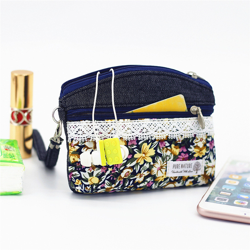 2021 spring and summer lavender pattern double pull hand carrying fabric coin purse pastoral coin bag women's bag foreign trade