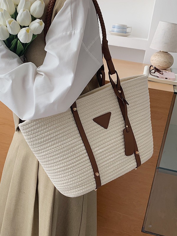 Bolsa de tejido de gran capacidad para mujeres 2026 verano nuevo estilo de moda vacaciones de playa bolsa de viaje simple bolsa de mano image 1