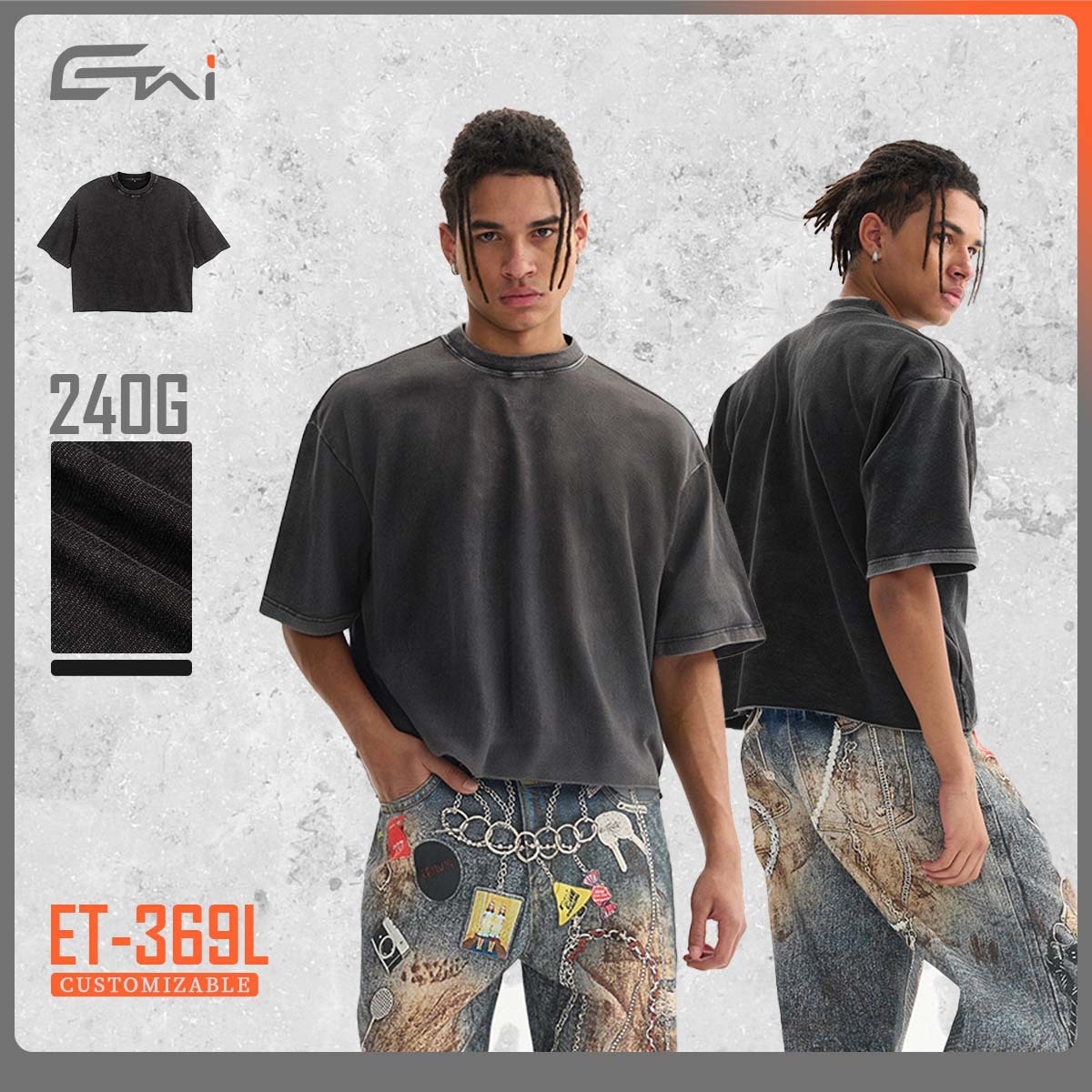 ETAI Hombre| Marca de moda transfronteriza hace vieja camiseta corta ancha corta de alta calidad lavada con agua retro boxy algodón de manga corta