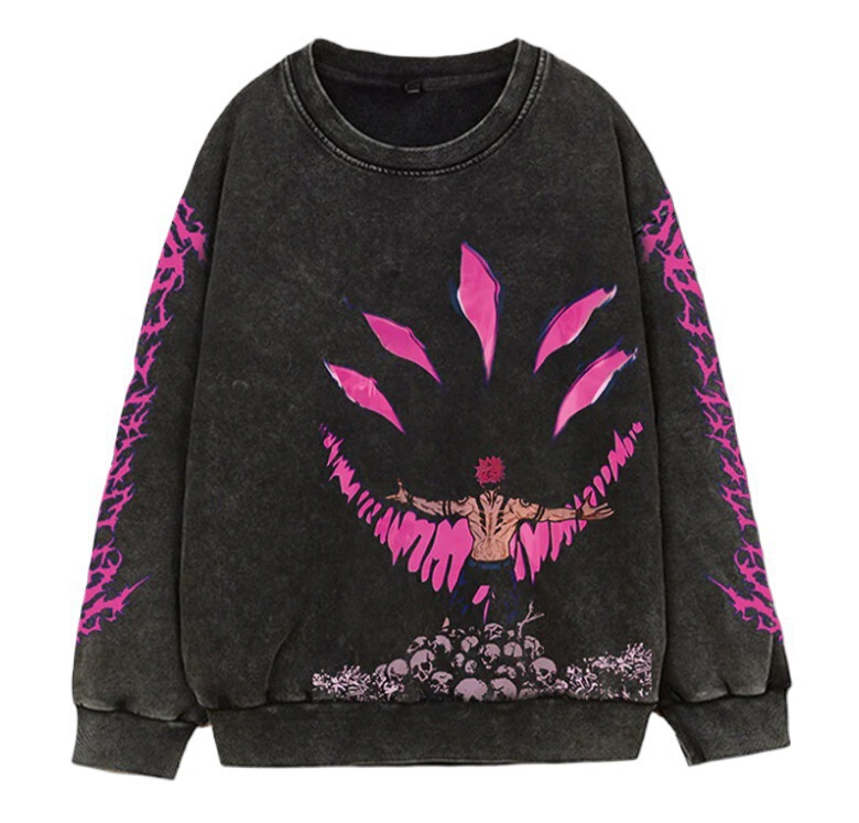 New Washed Distressed Dark Pattern Printed Street Retro Sweatshirt Street Trendy Sweatshirt