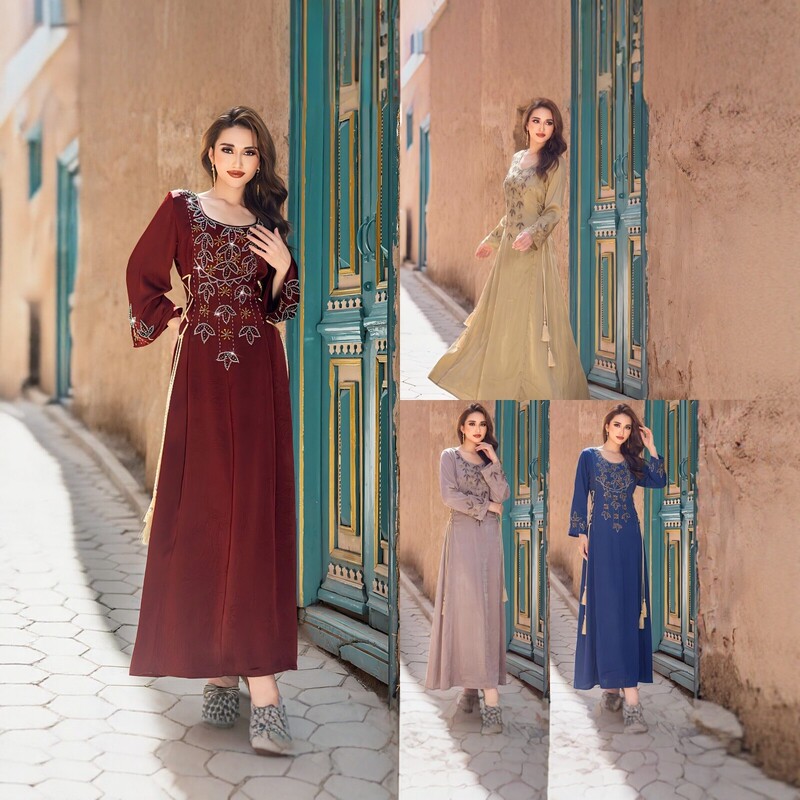 New Embroidered Long-Sleeve Dress, Elegant and Stylish Long Dress with Beading, Vintage Women's Fashion, Cross-Border Fashion Party Dress
