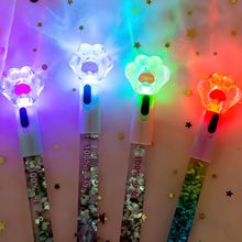 ins可爱猫爪发光中性笔创意少女心入油流沙彩灯光笔0.5mm黑色水笔