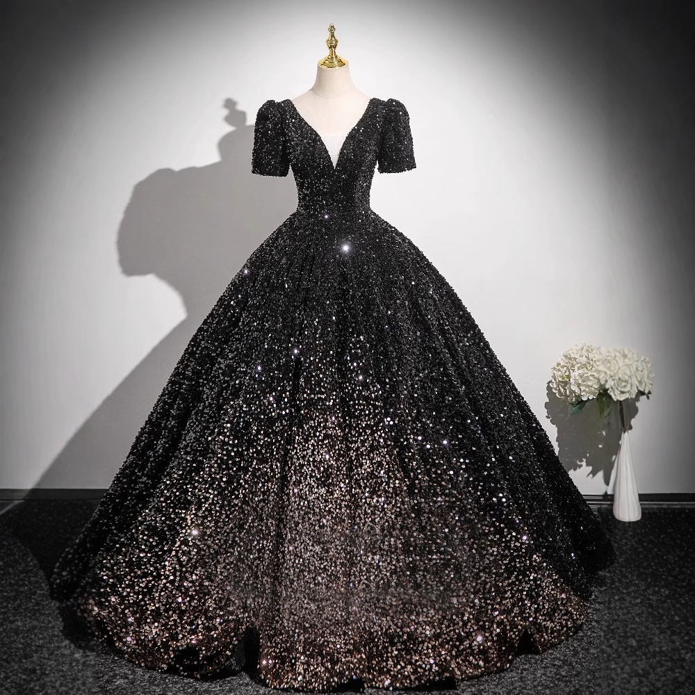 Black High-end Sequin Dress High-end Light Luxury Niche Birthday Party dress Chorus Performance Dress