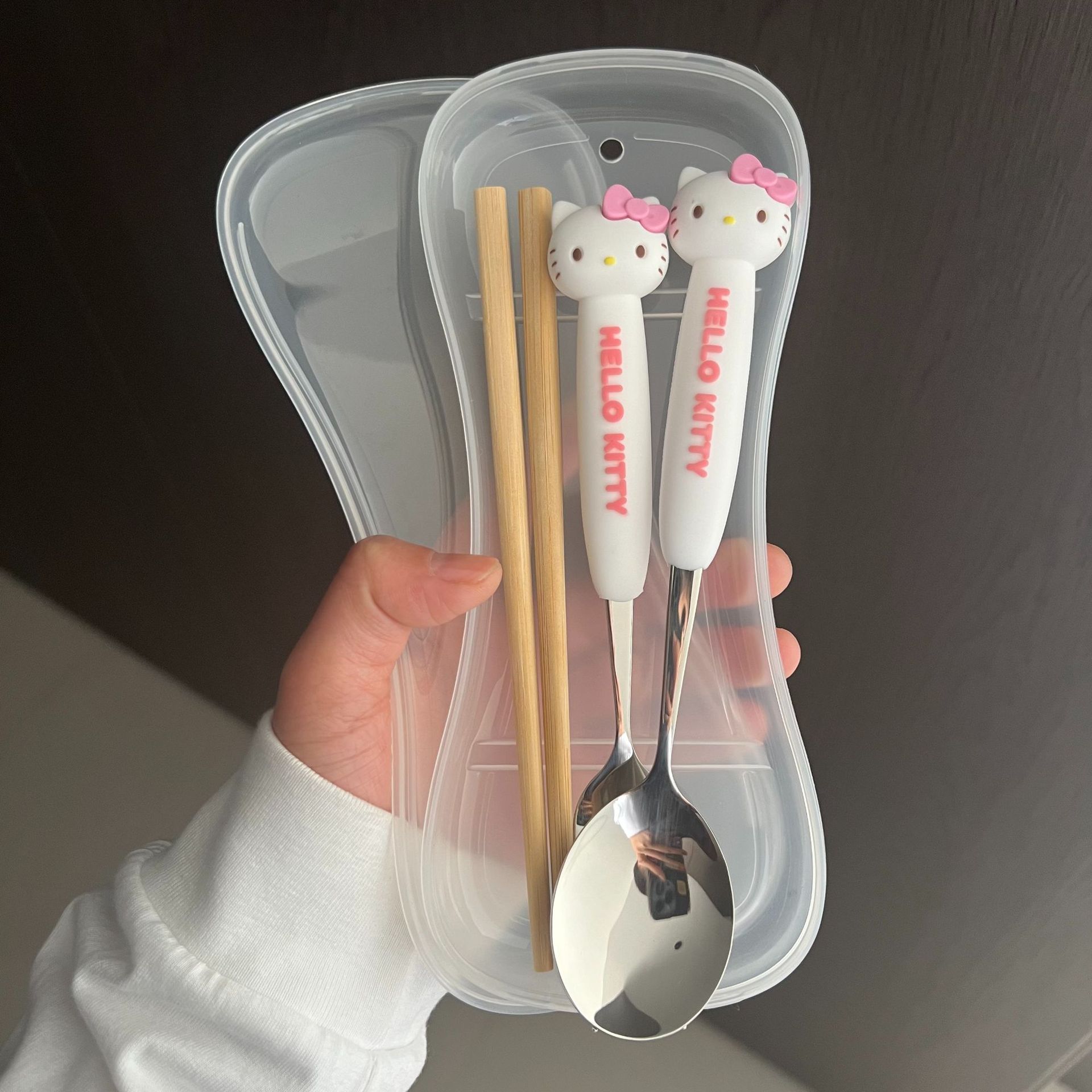 PVC 헬로키티 스푼, 포크, 젓가락 투명 상자