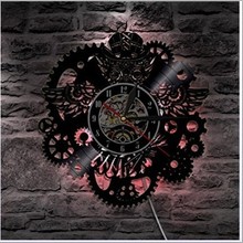 机械猫头鹰黑胶唱片挂钟时钟 家居创意装饰