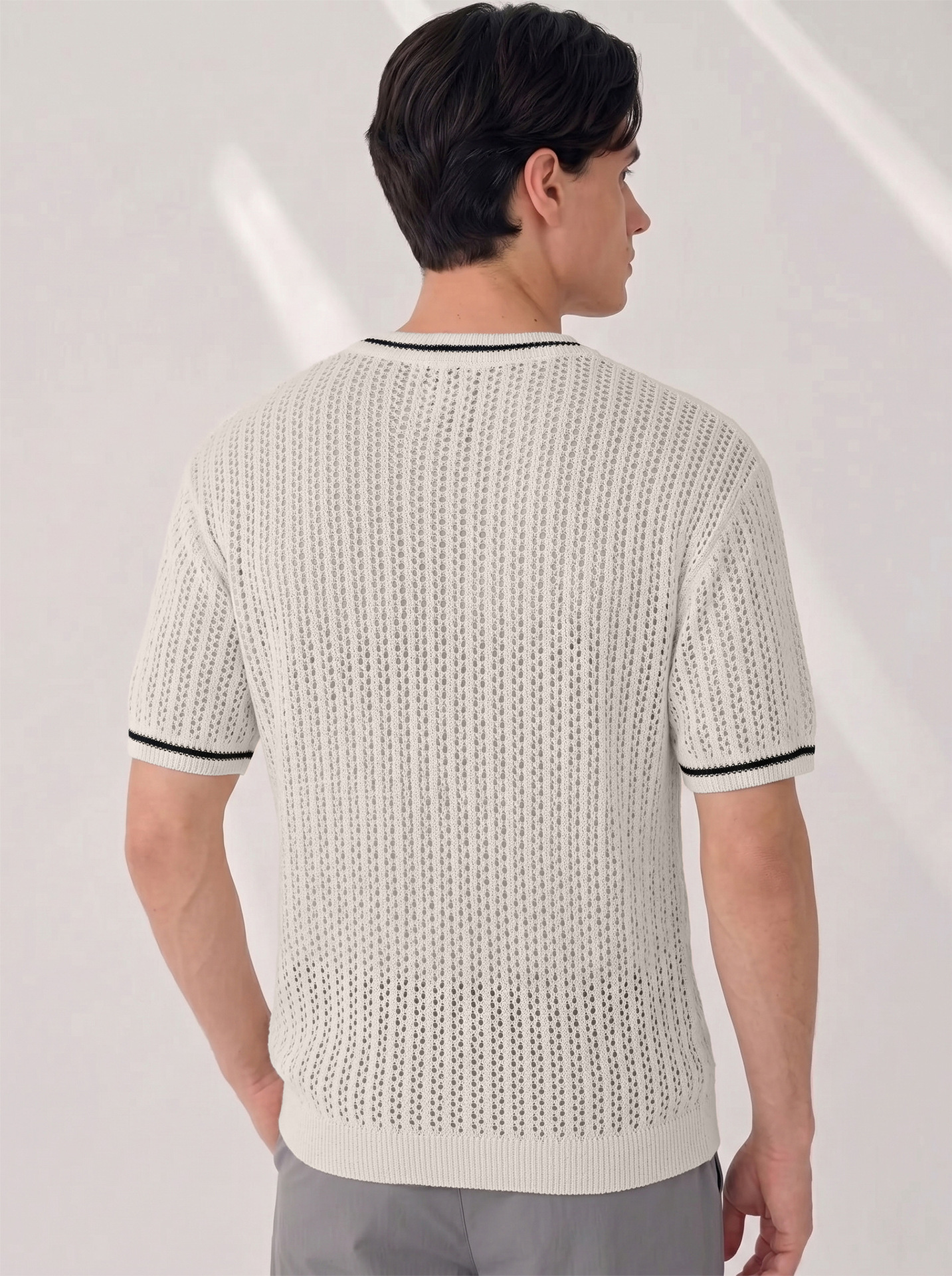 Herren Sommer Strickpullover Rundhals Kurzarm, Atmungsaktives Top_voghion.com