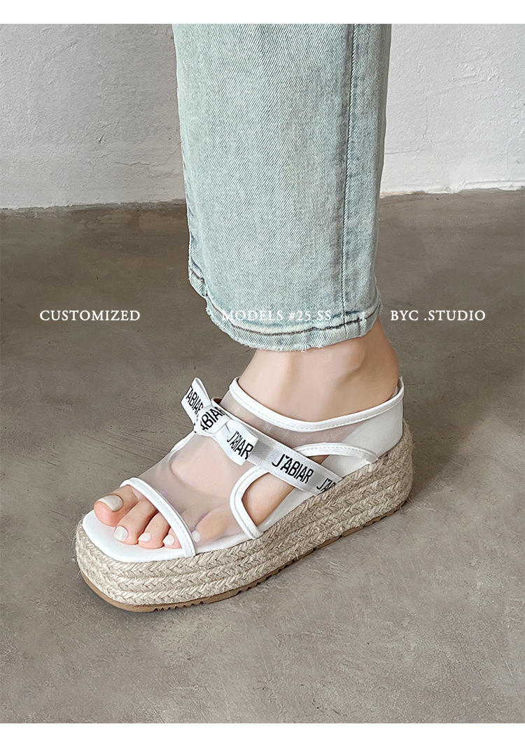 Sandal hở mũi nữ đế xuồng lưới chấm bi gót độn cao 2025 — Chấm bi trắng, Màu trắng chi tiết 10