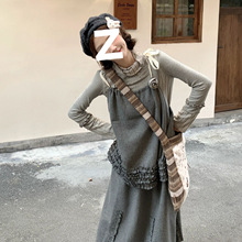 古着少女感穿搭套装韩系复古吊带马甲叠穿T恤半身裙早秋季一整套