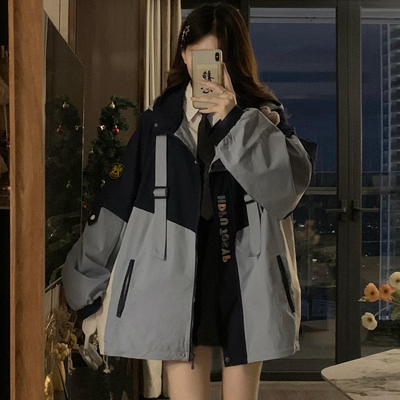 산악 캠핑 커플 패션 재킷 윈드브레이커 가을 신스타일 컬리지 스타일 후드 헤비 재킷 실제 촬영