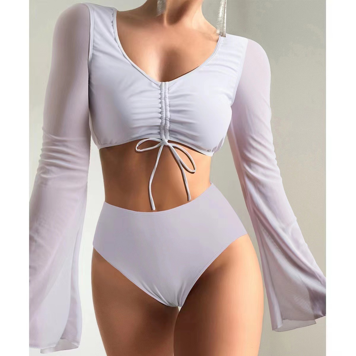 315g Weight Sexy Feel Of Sensation High Waist Panties Waist Briefs Panties Style Polyester Fabric Type 2 Pieces Set Quantity Swimming Pool, Beach Occasion Solid Color Pattern Full Coverage Bra Cup Women's Gender Women's Solid Color 2 Pieces Set Tankinis Swimwear 7
