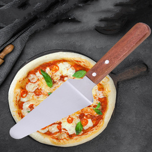 In stock stainless steel triangle shovel with wooden handle cake pizza cheese shovel steak spatula household stainless steel cooking shovel