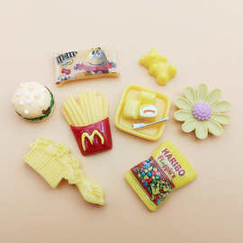 跨境热销黄色套装系列树脂配件 仿真糖果汉堡小熊手工diy材料批发