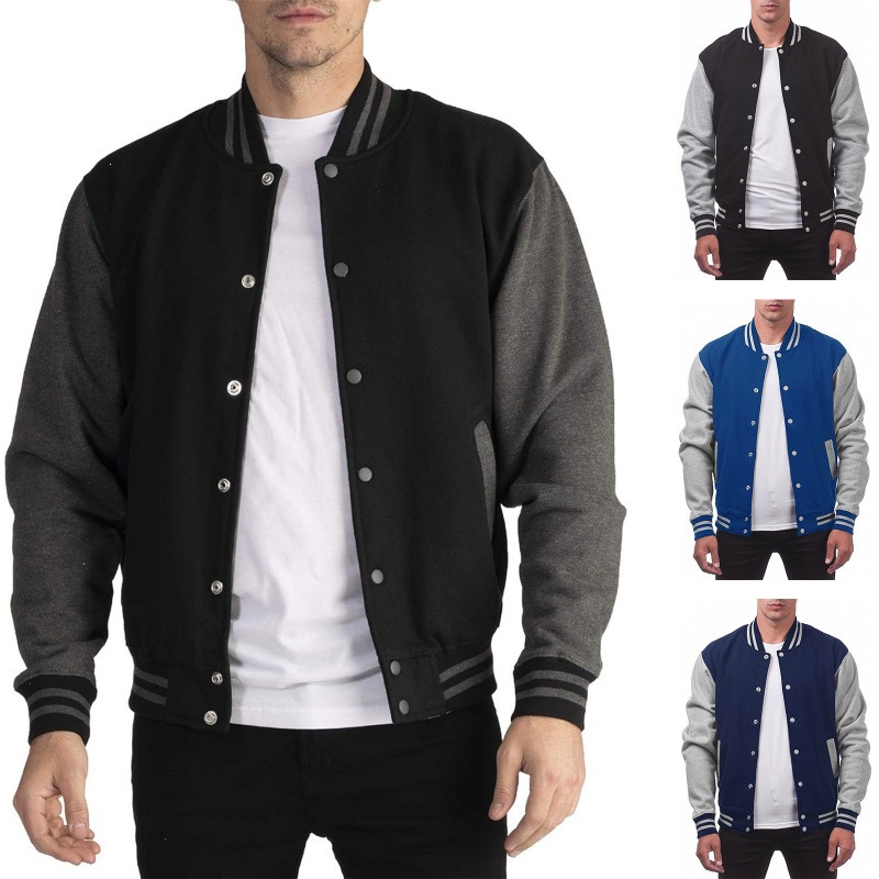 Cross-border winter European size men's plus-size fleece-lined cardigan jacket with buttons, baseball style casual men's jacket
