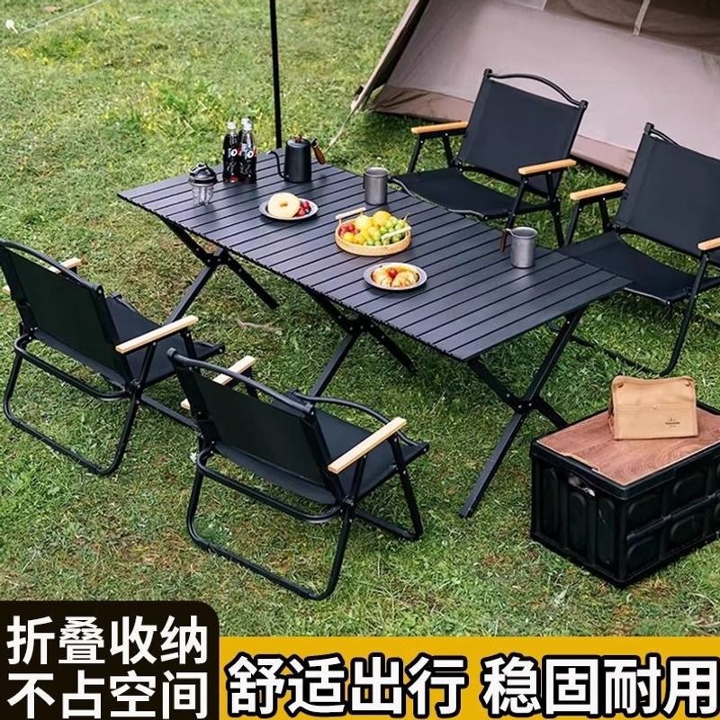 Outdoor Metal Portable Table and Chair Set - Suitable for Patio/Camping/Night Market, Foldable for Street Stalls and Travel, Egg Roll Table and Chairs