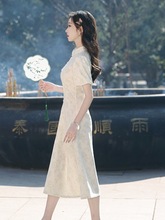 改良旗袍2024新款白色蕾丝年轻款少女订婚日常小个子新中式连衣裙