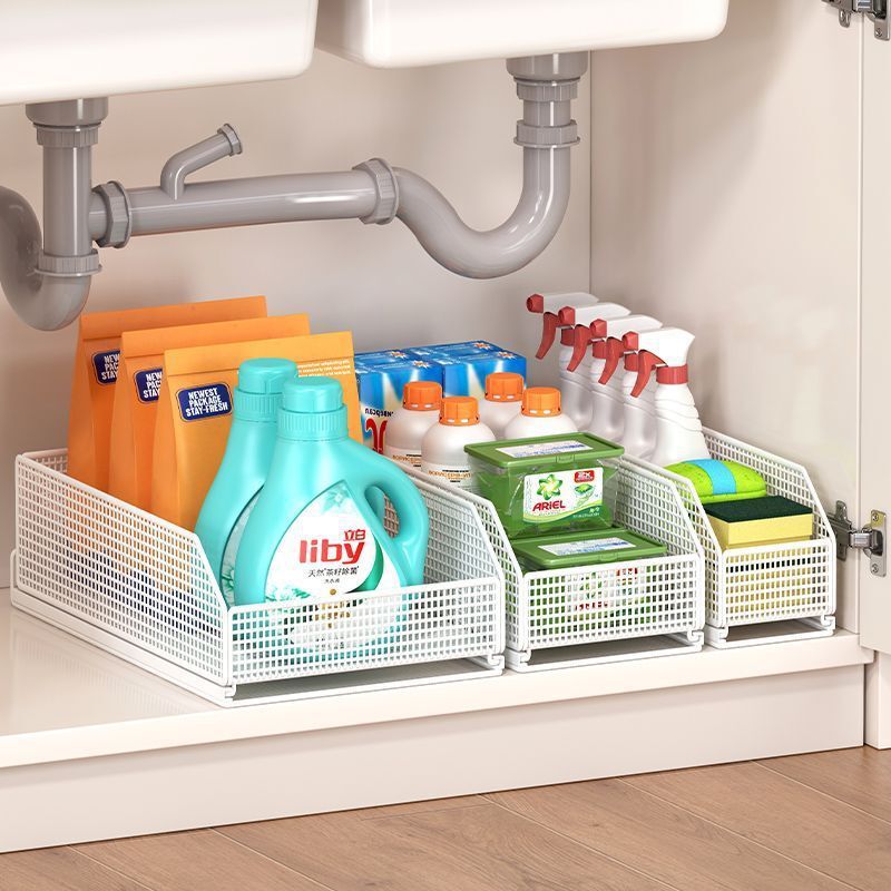 Pull-out shelf under the bathroom sink, no-drill cabinet storage rack, layered storage shelf for kitchen and bedroom cabinets