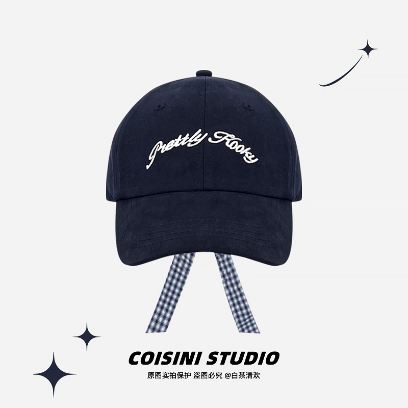 Correa de lazo retro a cuadros letras bordadas gorra de béisbol mujer versión coreana de primavera y verano todo fósforo cara sombrero de lengua de patito