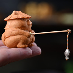 Gold Sandalwood Fishing Cat Wooden Cartoon Cute Tea Pet Doll Fisher Man Incense Burner Creative Home Desk Ornament Wholesale