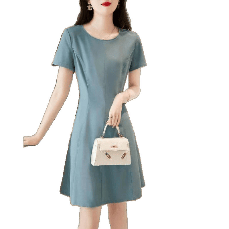 Split Line Design 2025 Summer New Round Neck Short-Sleeved Waist Dress for Women Summer