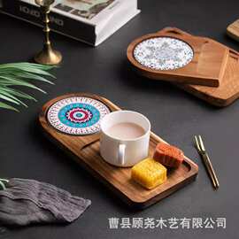 家用实木陶瓷隔热垫摆盘木制甜点咖啡托盘新中式木质早餐点心托盘