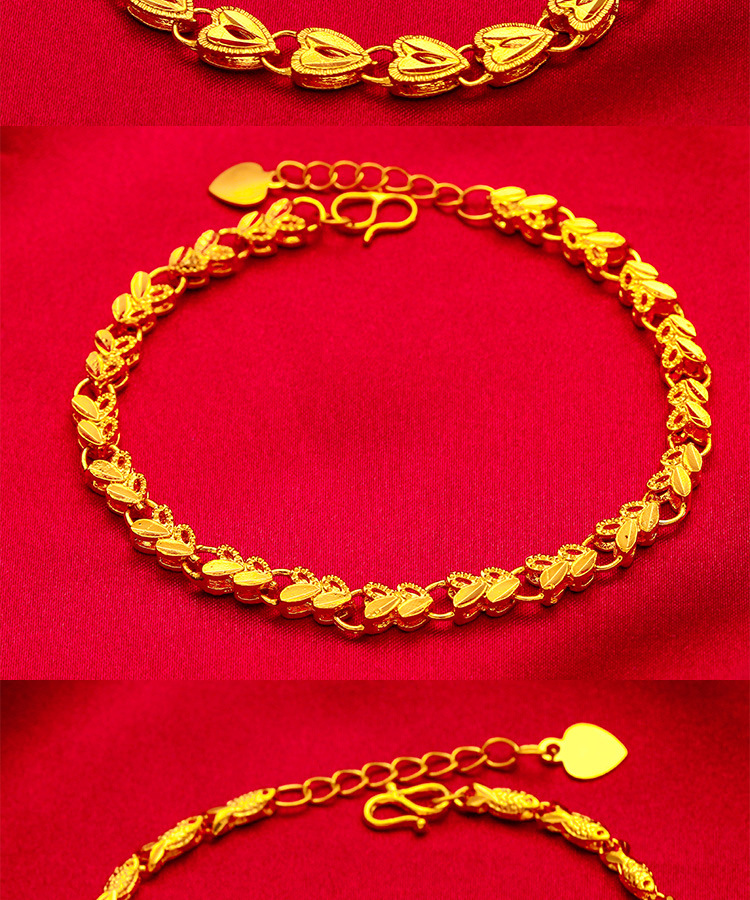 Vergoldetes Messing-Reverse-Mold-Armband, doppelseitiges Damen-Pfirsich-Herz-Armband, vietnamesischer Goldschmuck_voghion.com