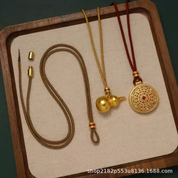 Braided Rope Gold Store Same Style Braided Rope High-End Rope Advanced Necklace Rope with Sand Gold Pendant Lanyard Unisex