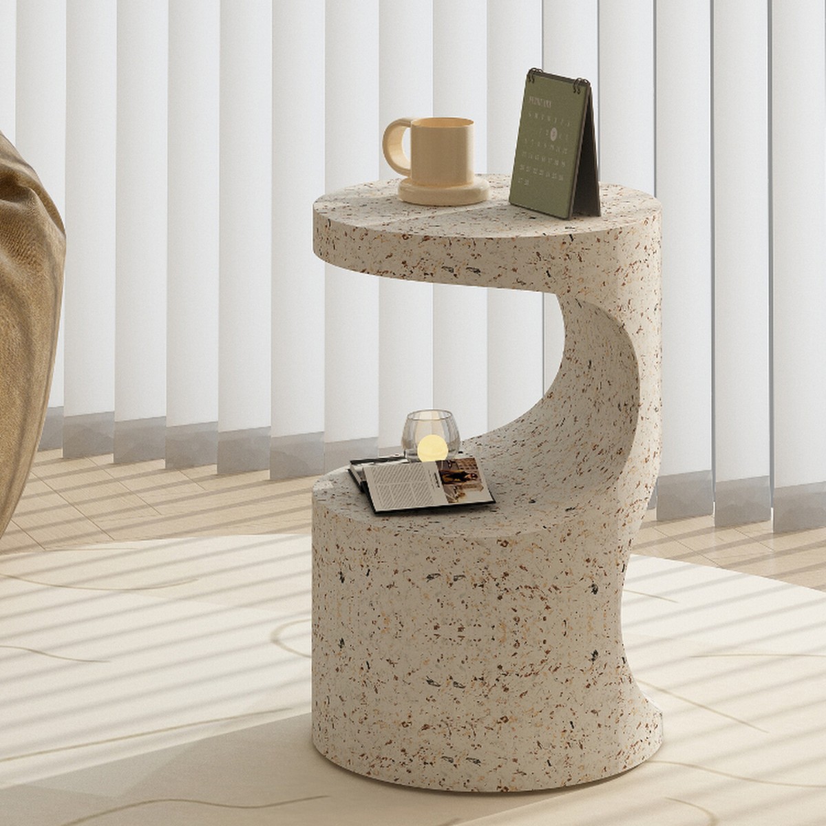 Light Luxury Wabi-Sabi Style Side Table for Living Room, Small Coffee Table for Bedroom, Cream Bedside Table, Japanese-Style Corner Table, Small Round Table