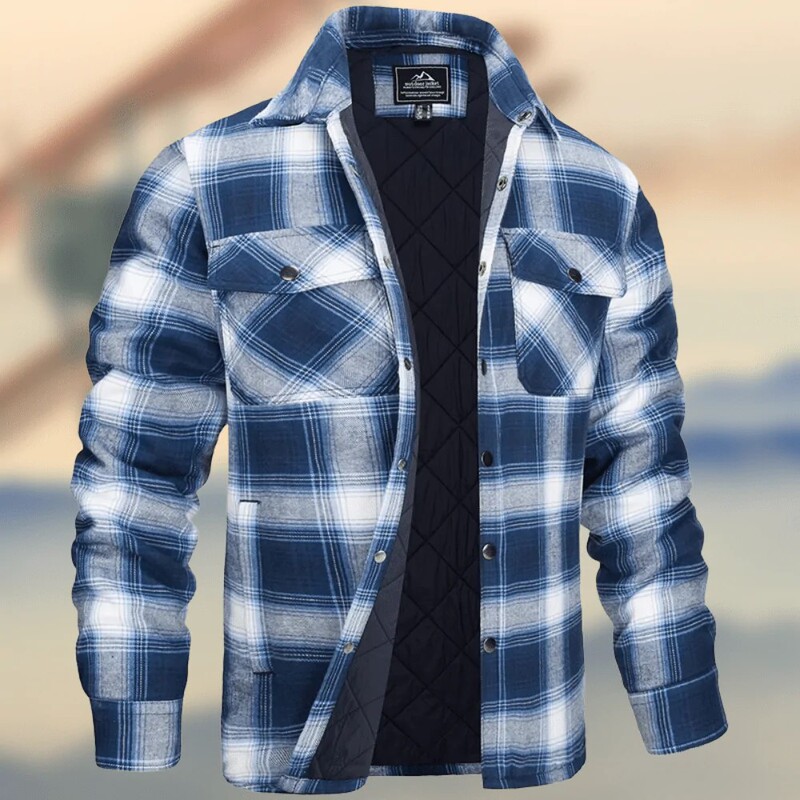 European and American Men's Jacket 2022 Amazon Aliexpress Long-Sleeve Plaid Thickened Shirt Jacket, Thickened and Cold-Proof