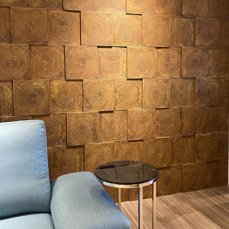 Fabricante de madera de anillo anual de pu personalizado Suministro directo de club KTV Tablero de pared decorativo Hotel B & B Tablero de fondo de madera de imitación transfronteriza
